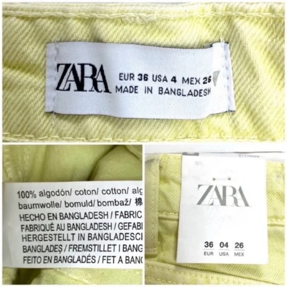 ZARA Frayed High Rise Distressed Denim Shorts Lemon Yellow Size 4 New with Tag - Picture 4 of 8